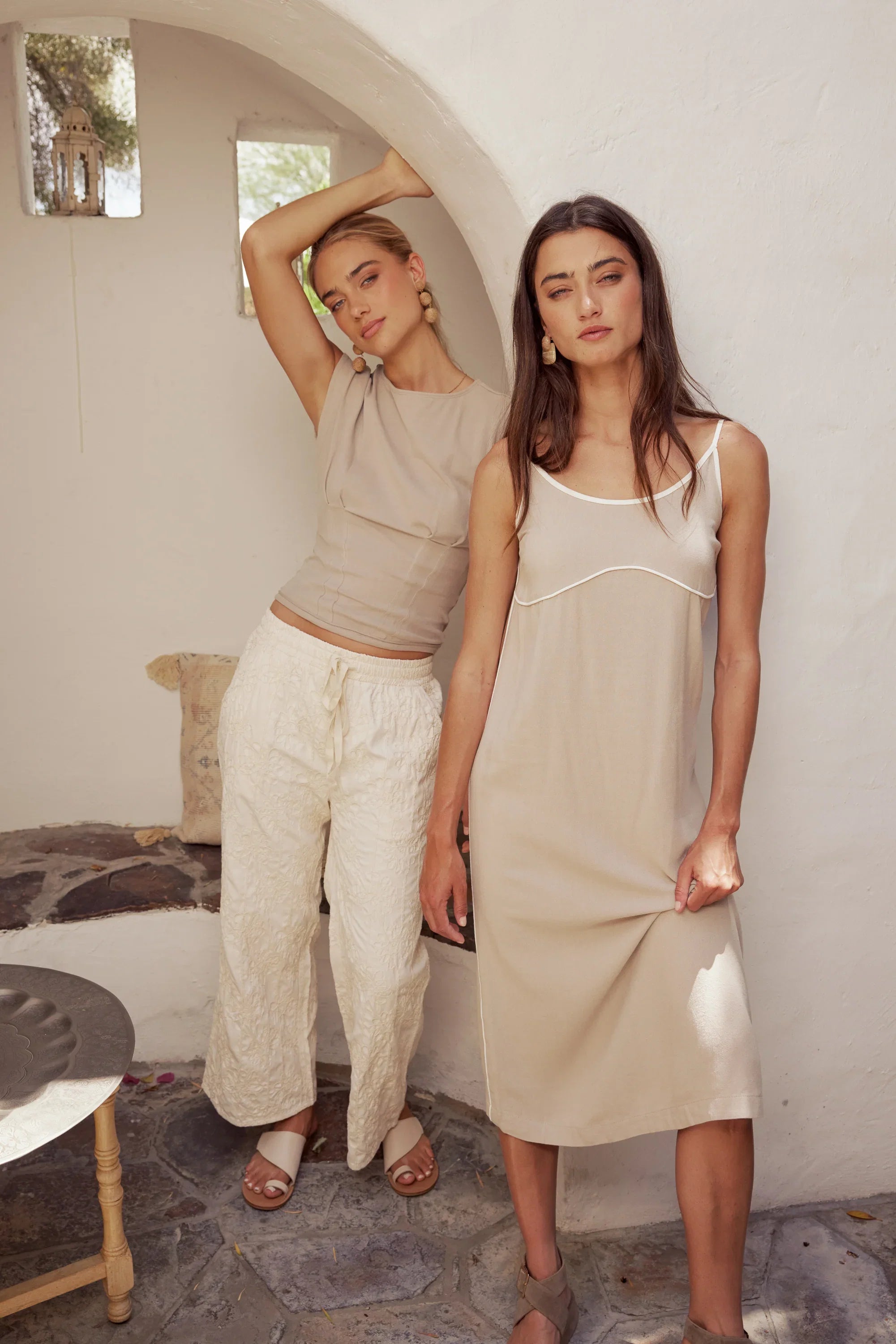Joanna Contrast Midi Dress in Taupe FINAL SALE