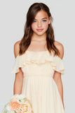 Apricot A Line Cold Shoulder Short Junior Bridesmaid Dress with Ruffles