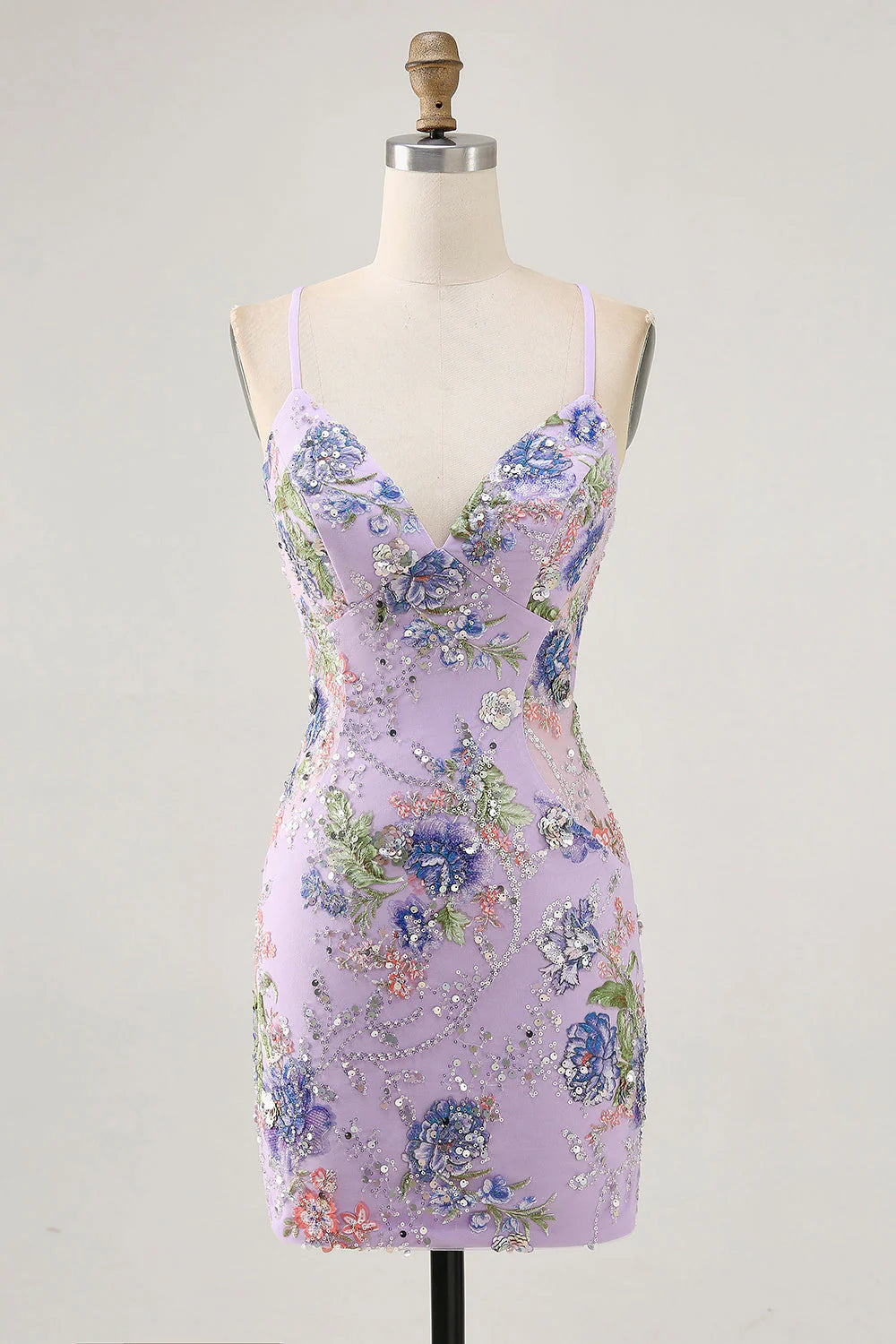 Sparkly Black Bodycon Spaghetti Straps Floral Short Homecoming Dress with Sequins