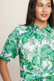SIMPLY IN BLOOM GREEN FLORAL MIDI SHIRT DRESS