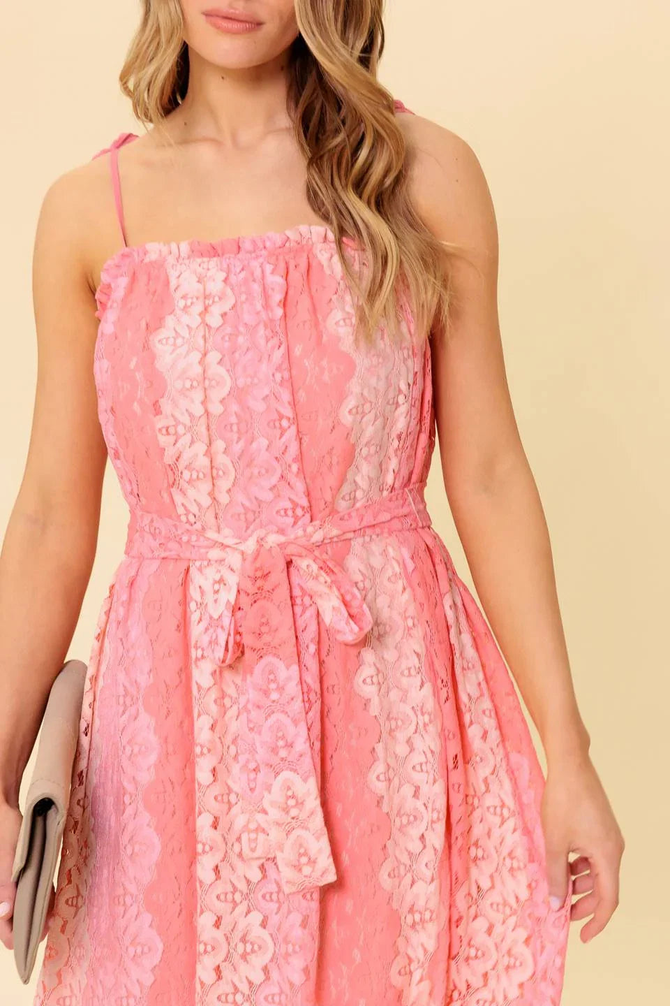 TAILOR MADE LACE MIDI DRESS PEACH