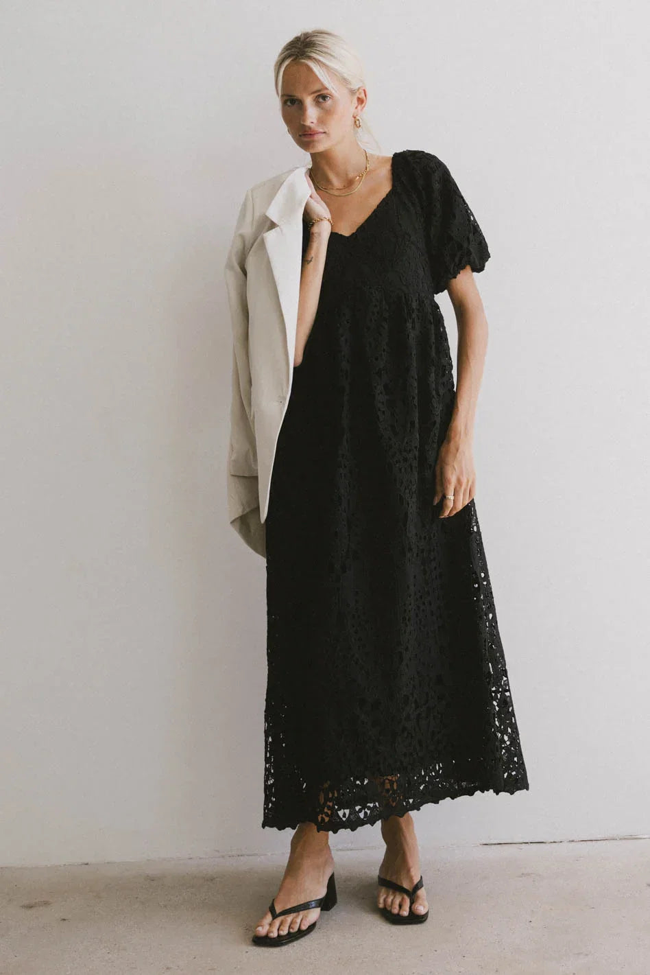Devon Eyelet Lace Maxi Dress in Black FINAL SALE