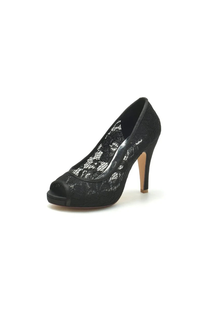 Champagne High Heels with Lace Embellishments