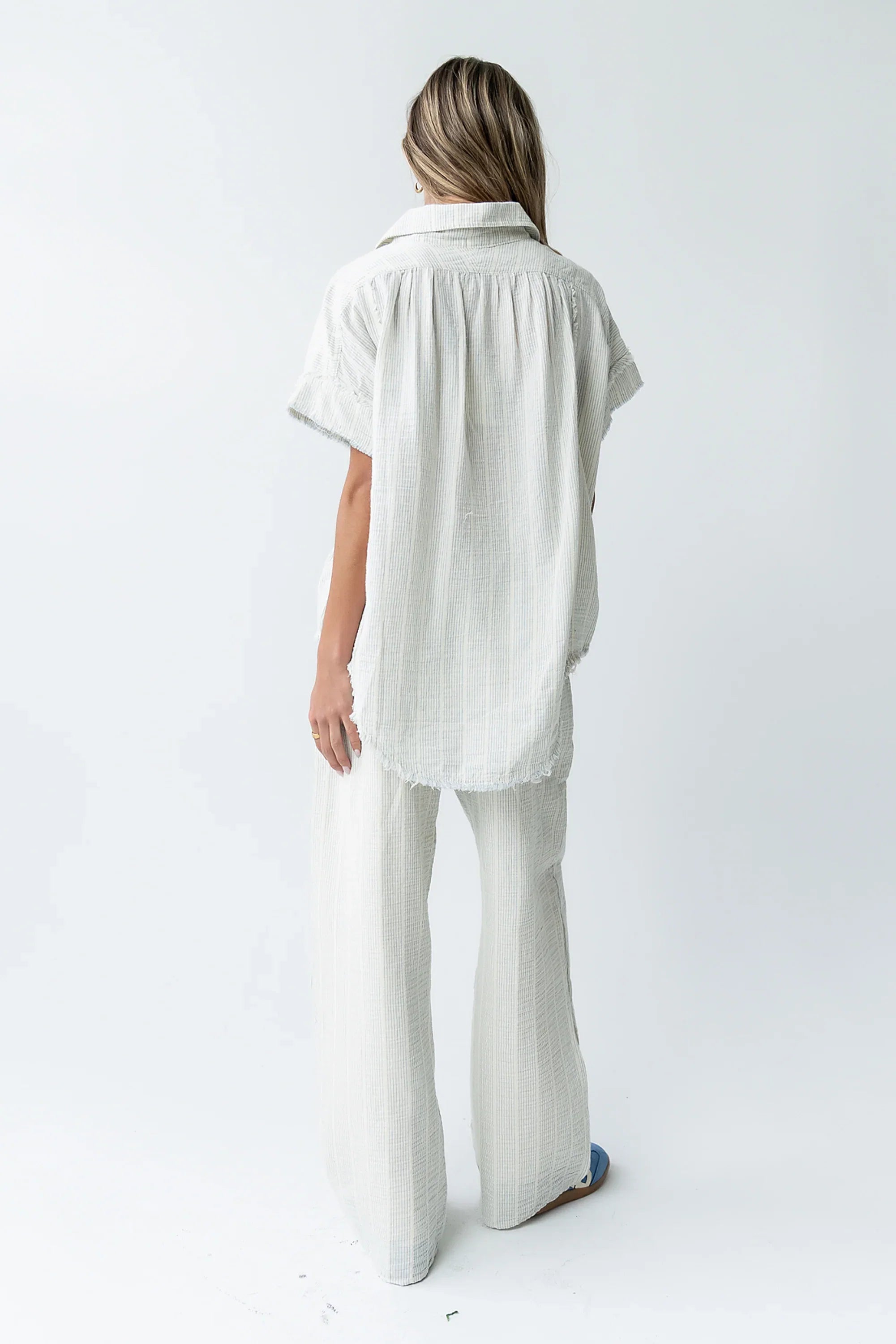 Belen Striped Wide Leg Pants in Denim Blue