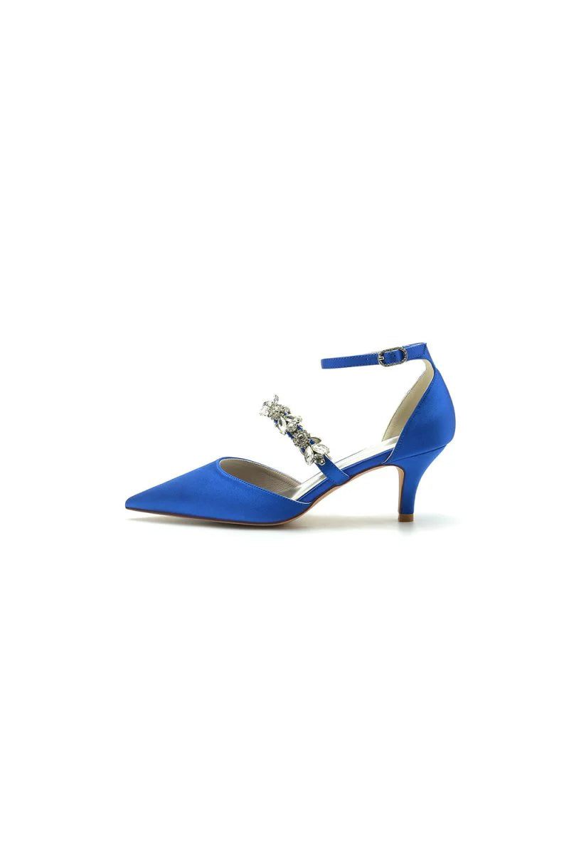 Pointed Toe Rhinestone Ankle Straps High Heels