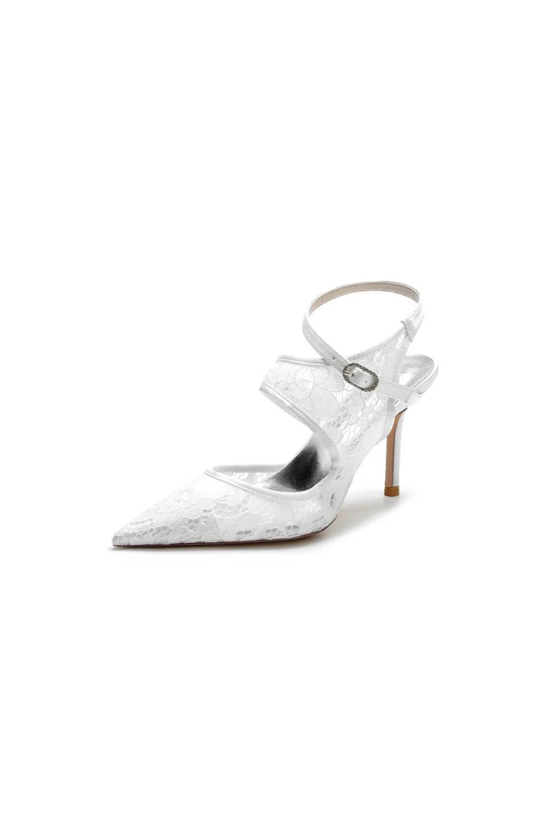 White Bridal Heels with Lace Appliques
