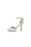 Peep Toe Chunky Heel Rhinestone Embellished