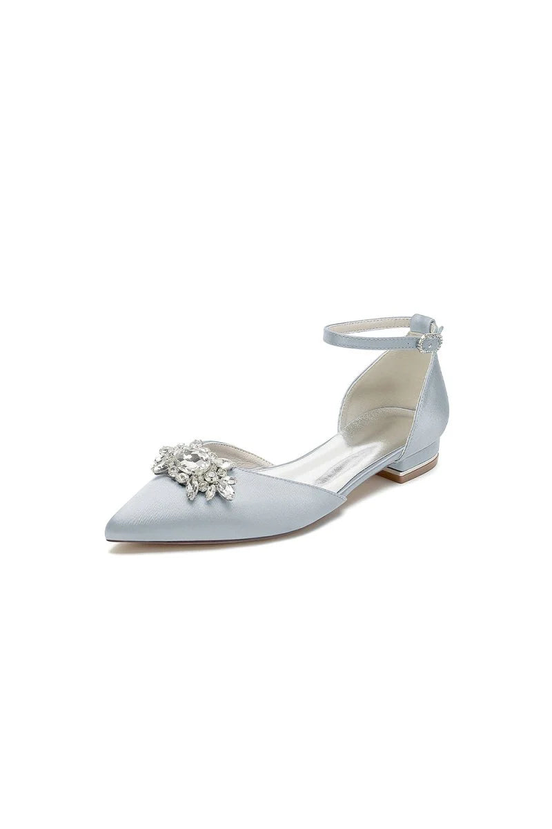 Pointed Toe Rhinestone Ankle Strap Kitten Heels