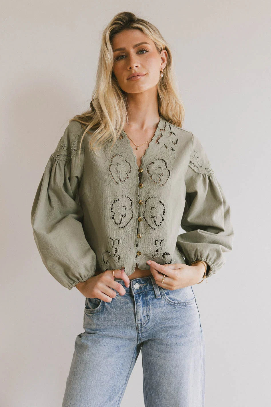 Violet Embroidered Blouse in Sage FINAL SALE