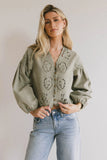 Violet Embroidered Blouse in Sage FINAL SALE