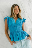 Kadie Embroidered Blouse in Blue