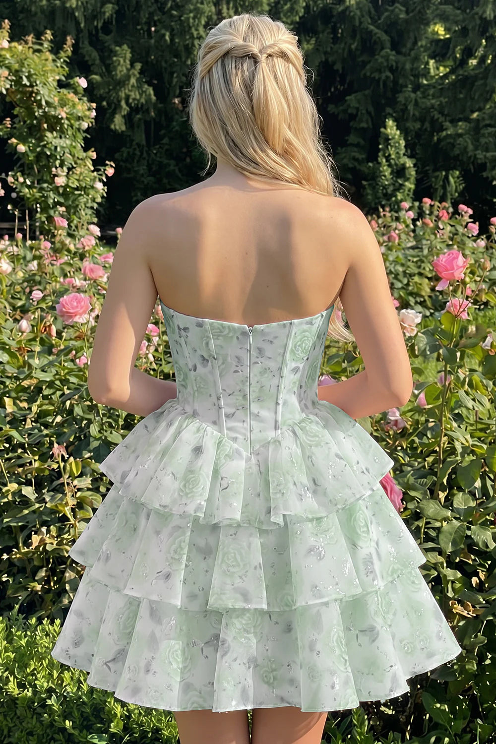 Strapless Floral A Line Sequin Corset Pink Homecoming Dress