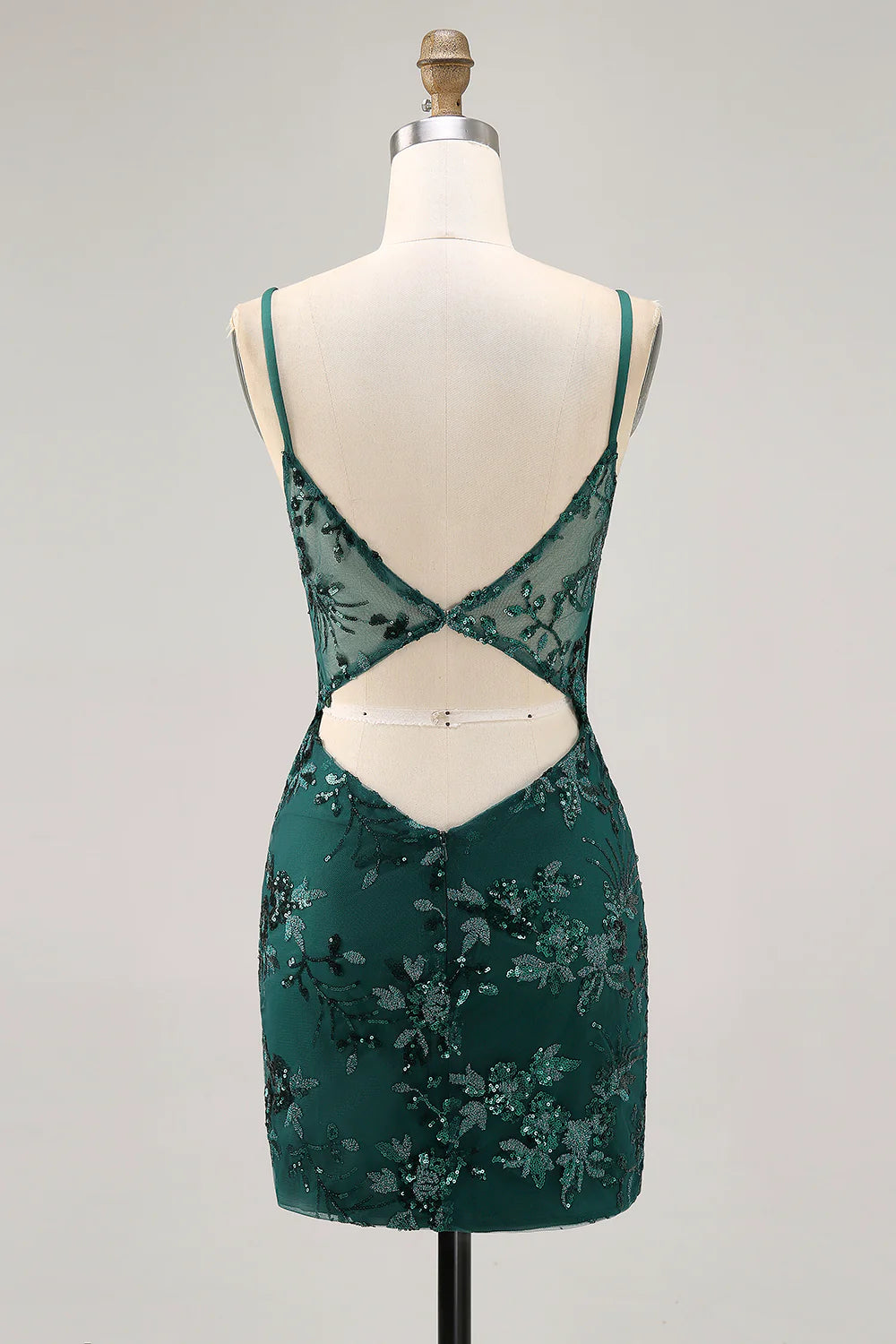 Dark Green Sequins Sheer Corset Tight Short Homecoming Dress