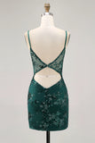 Dark Green Sequins Sheer Corset Tight Short Homecoming Dress