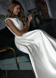 Pure White Satin Sleeveless Bridal Dresses with Pockets