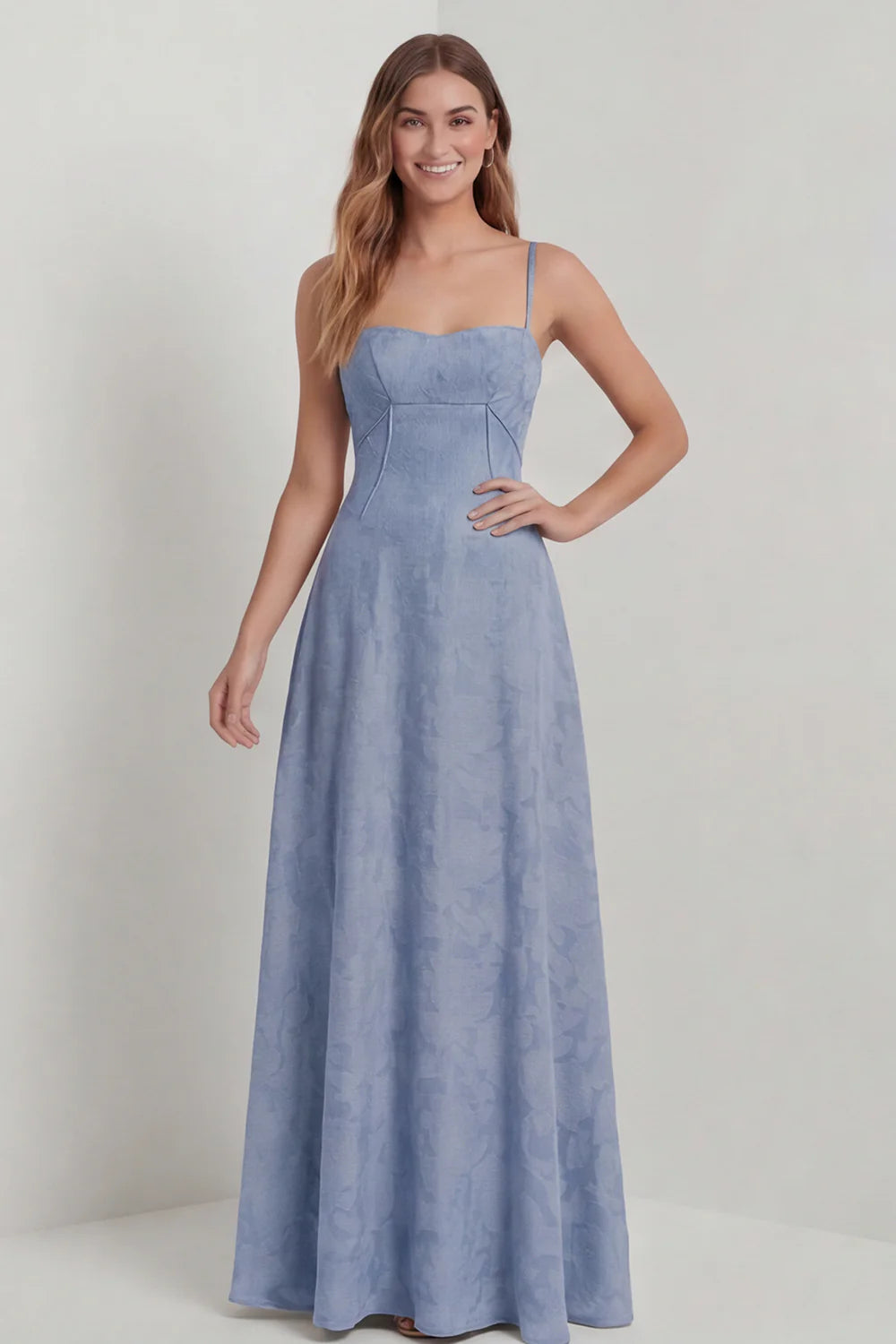 Sage Green A Line Spaghetti Straps Floral Burnout Bridesmaid Dress