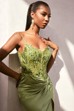 Flori Gown Fitted Satin Gown with Embellished Bodice