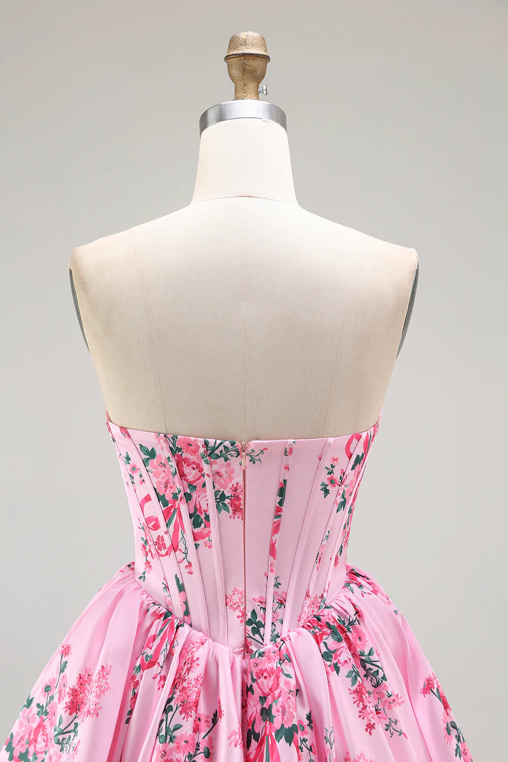 Pink Flower A Line Strapless Printed Homecoming Dress with Beading