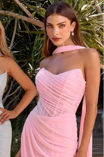 Callista Gown Strapless Chiffon Fitted Draped Dress With Scarf