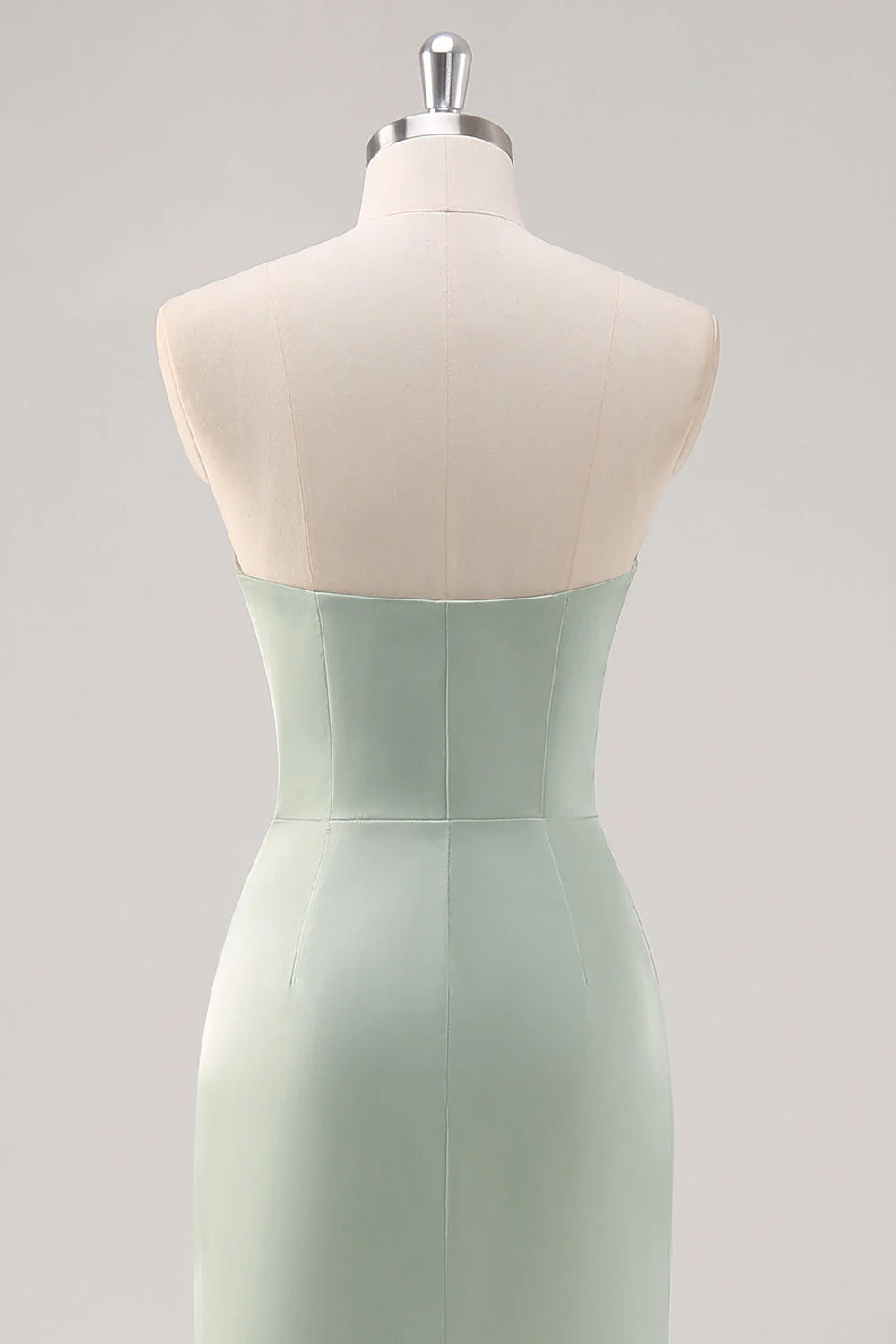 Mermaid Satin Strapless Ruched Sage Green Bridesmaid Dress with Slit