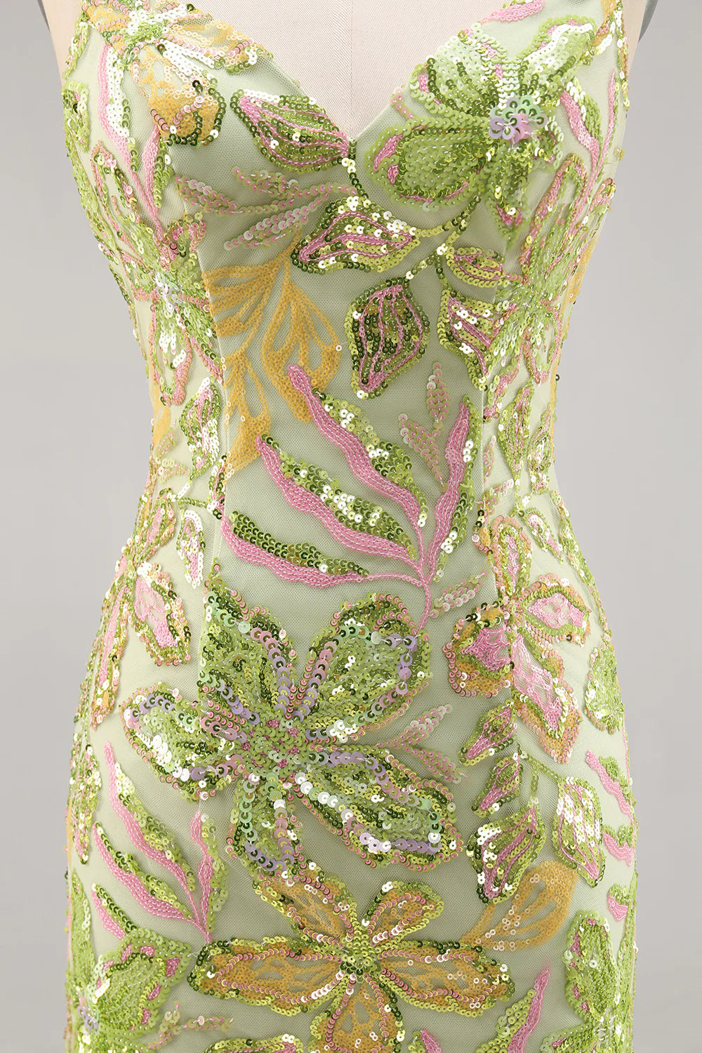 Green Bodycon Spaghetti Straps Sequins Homecoming Dress