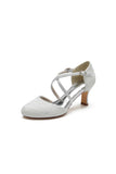 White Lace Mid Heel Pumps with Elegant Design