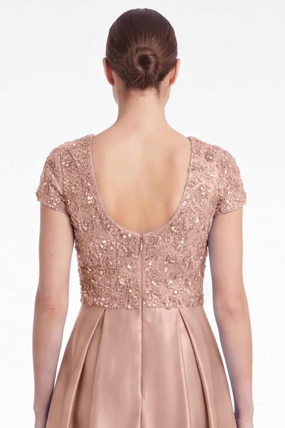 Champagne Sequin A Line V Neck Mother of the Bride Dress with Short Sleeevs