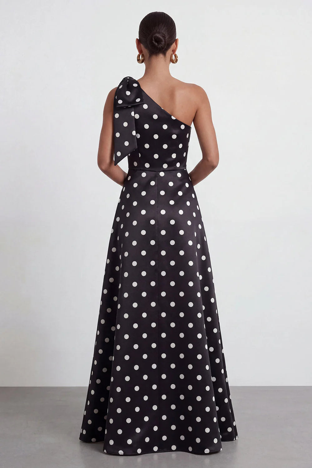 Green White Polka Dot One Shoulder A Line Formal Dress with Slit