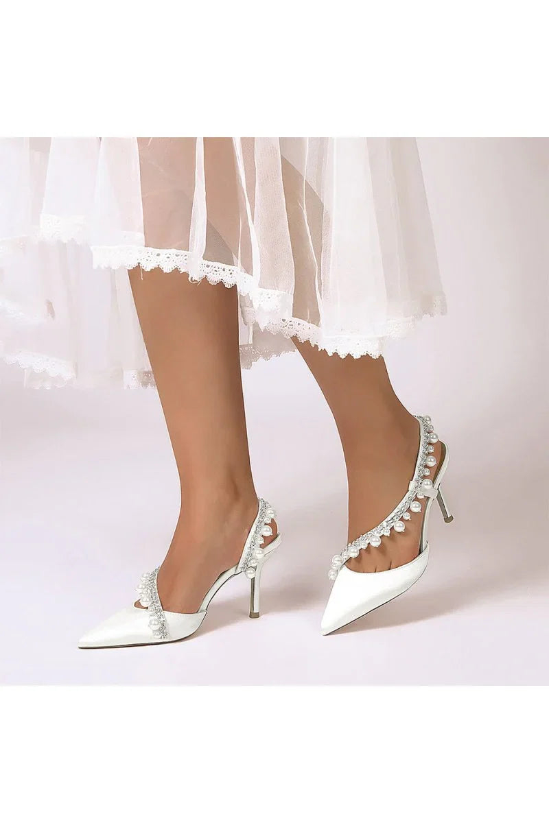 Royal Blue High Heels with Pearl and Crystal Embellishments Description