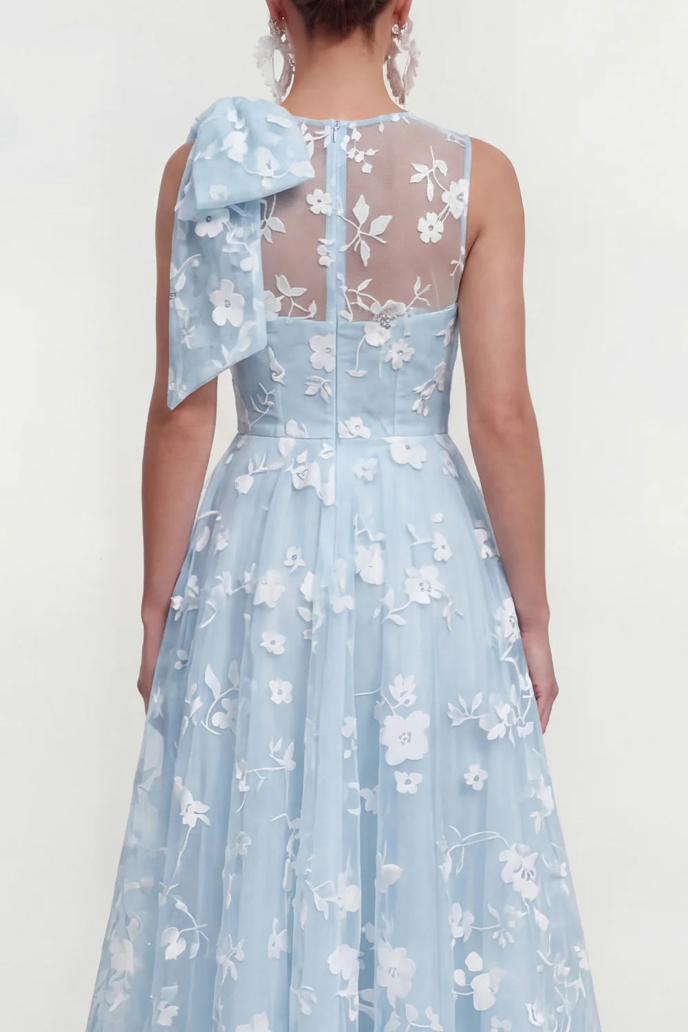 Floral Apricot A Line Bowed Midi Wedding Guest Dress