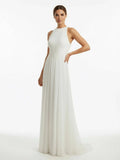 Sheath Halter Chiffon Plaited Dress With Special Back Design