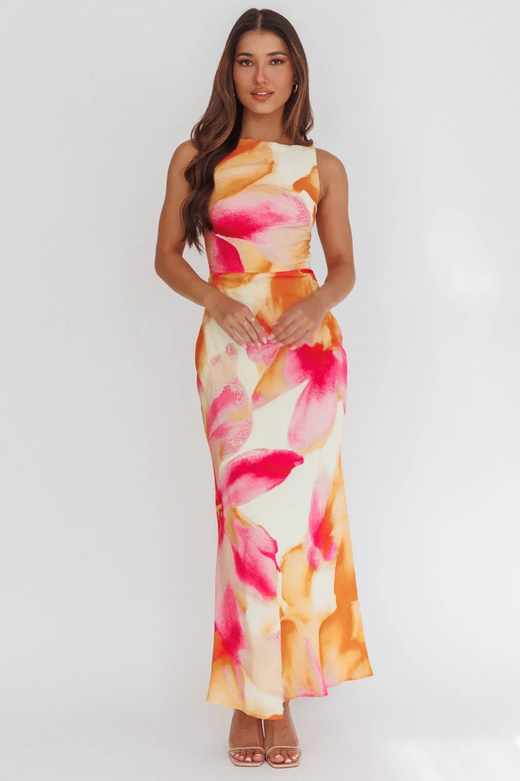 Laguna Maxi Dress Orange Floral Print Dress