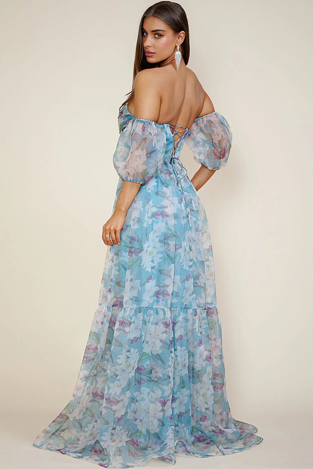 Breezy Maxi Dress Floral Blue Organza