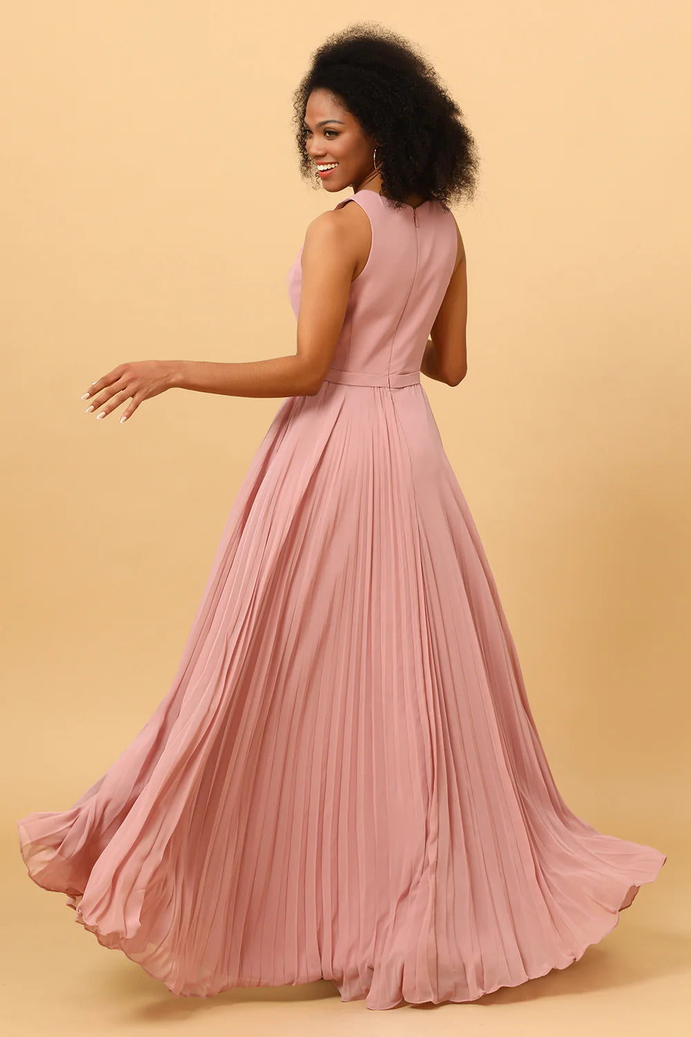 A Line Pleated Long Chiffon Bridesmaid Dress with Ruffles