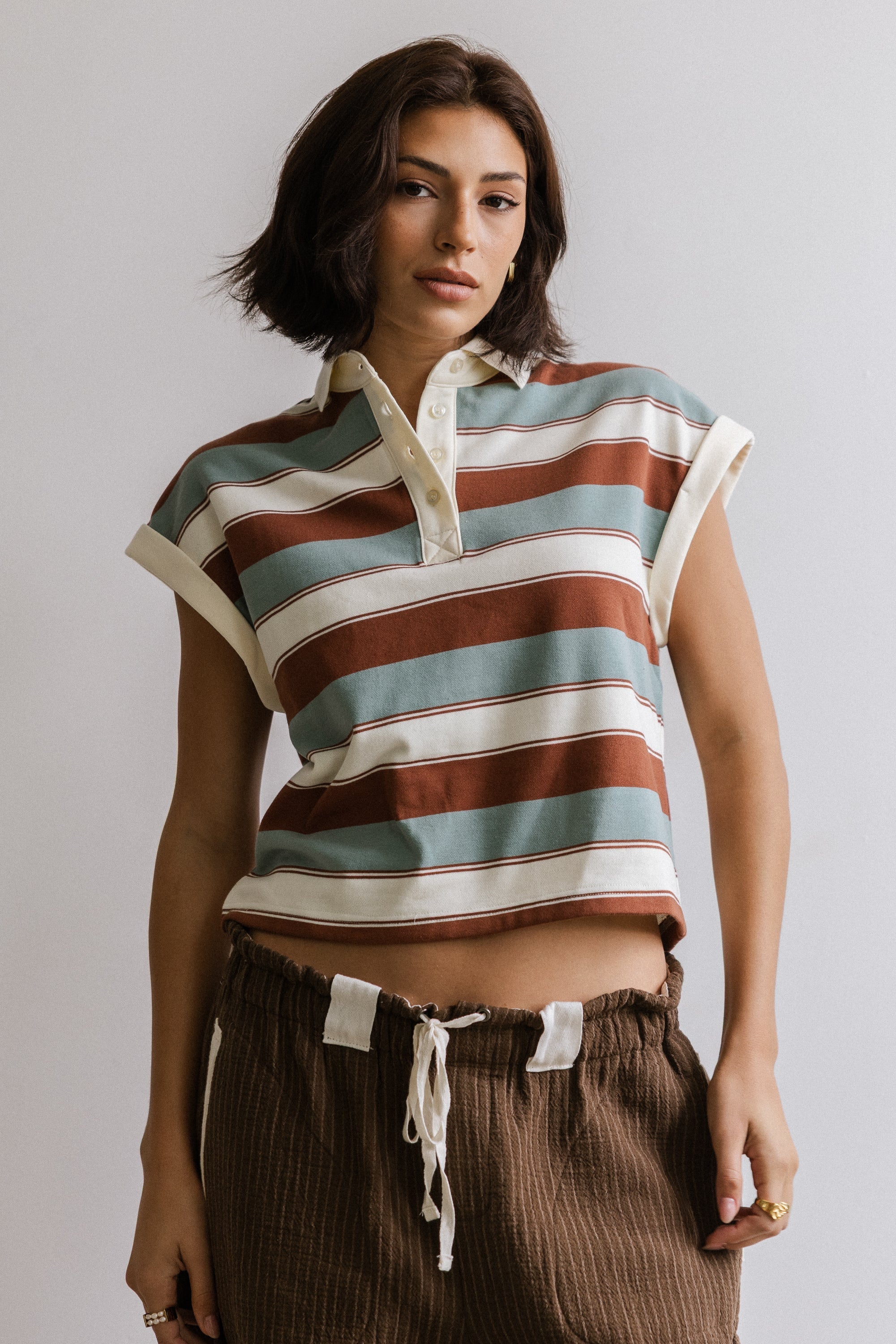 Niko Striped Top in Camel