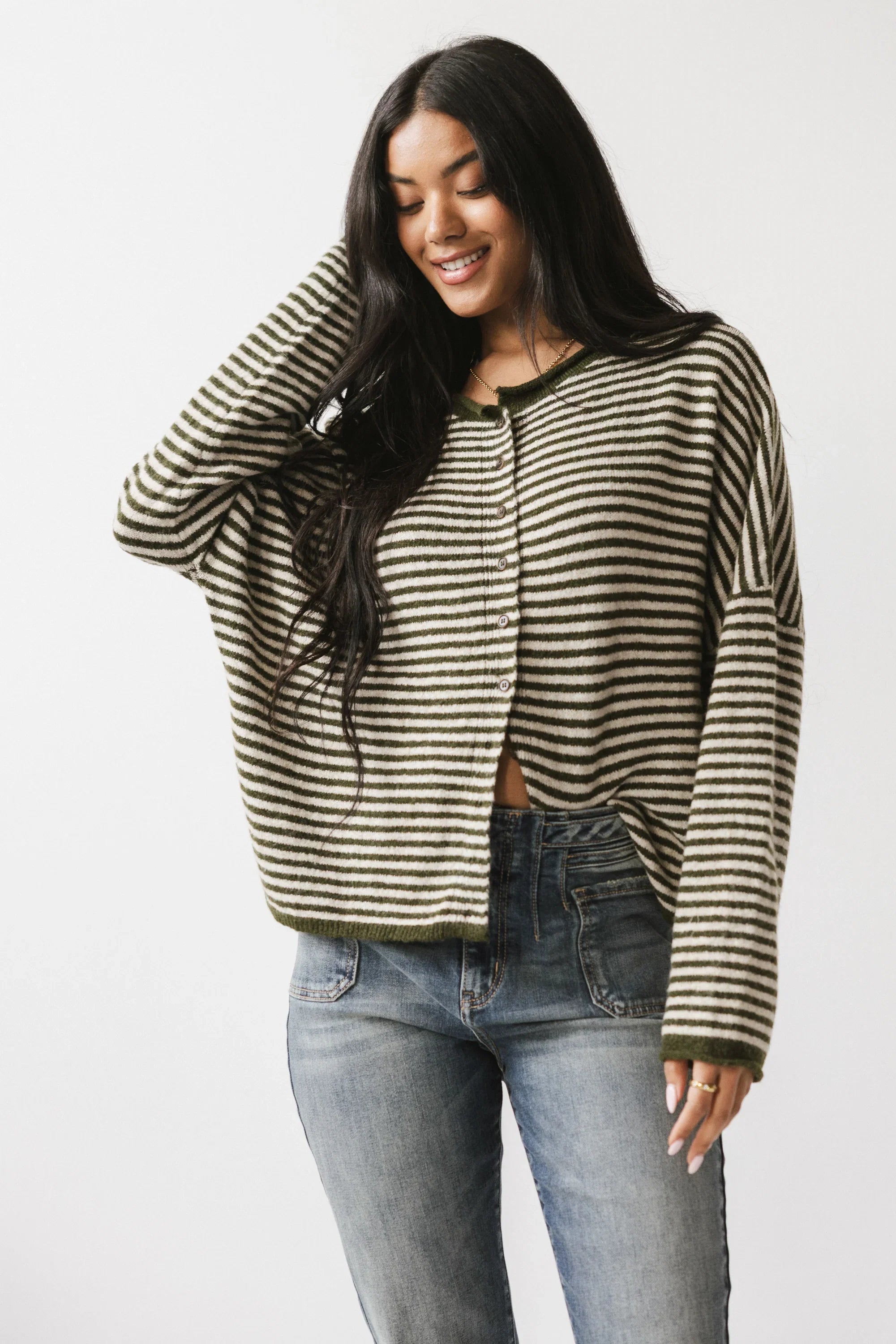 Lola Striped Sweater in Olive