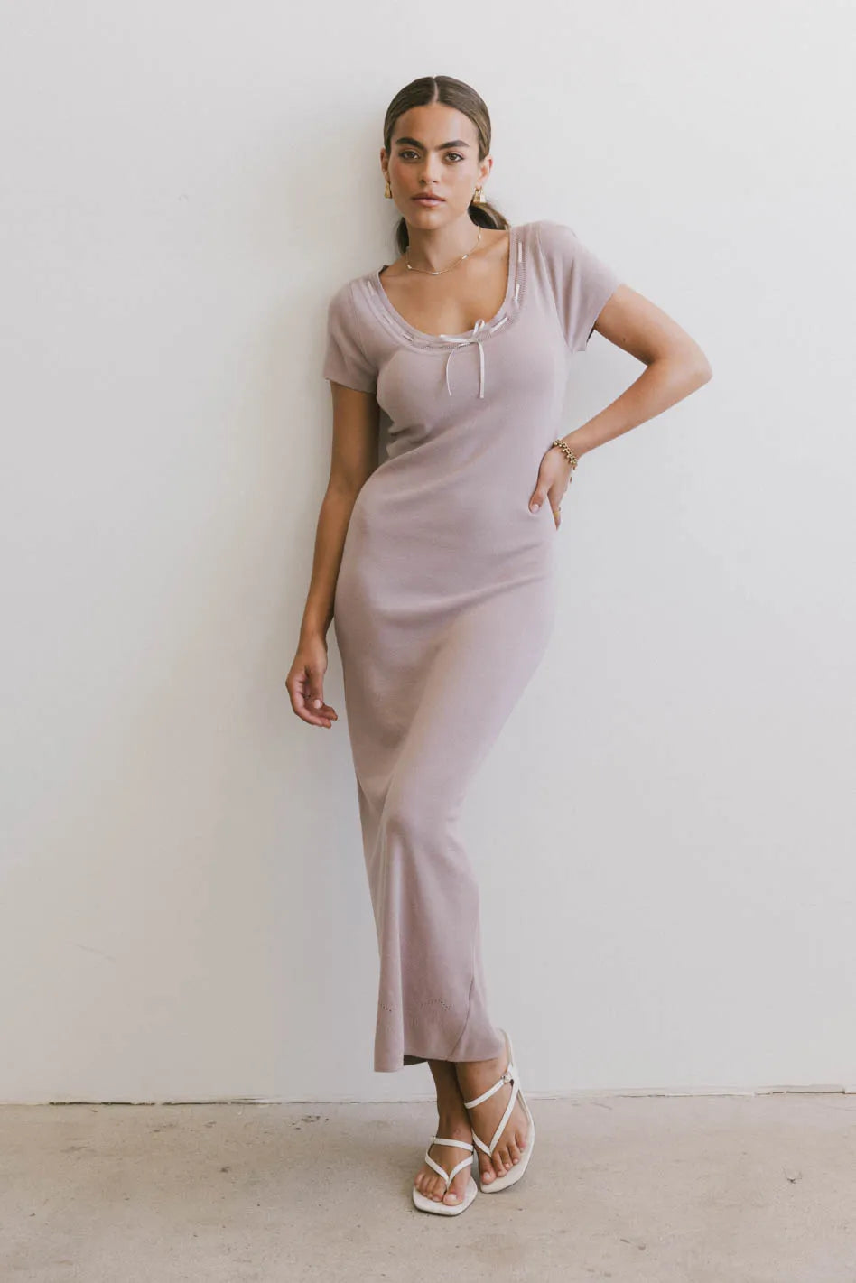 Ariah Ribbon Trim Sweater Dress in Lavender FINAL SALE