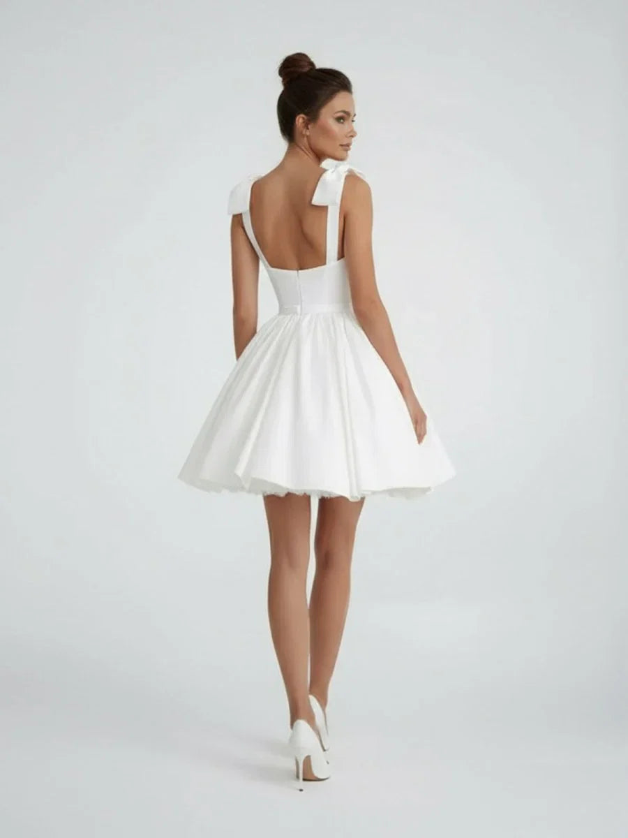 Sweet A Line Sweetheart Sleeveless Short Satin Wedding Dresses