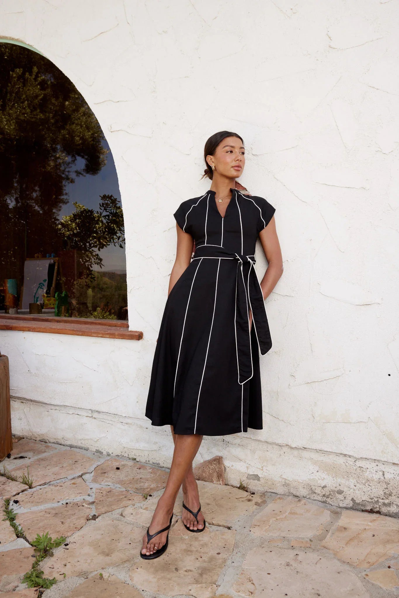 Edith Contrast Midi Dress in Black FINAL SALE