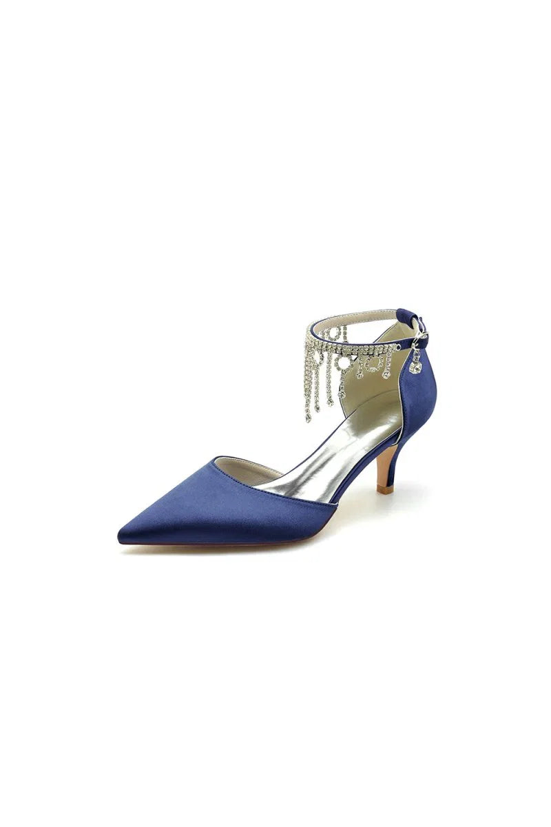 Pointed Toe Ankle Strap Party Shoes with Rhinestone