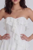Ruffled Strapless A Line Little White Dress