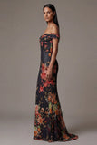 Black Floral Off the Shoulder Cut Out Mermaid Formal Dress