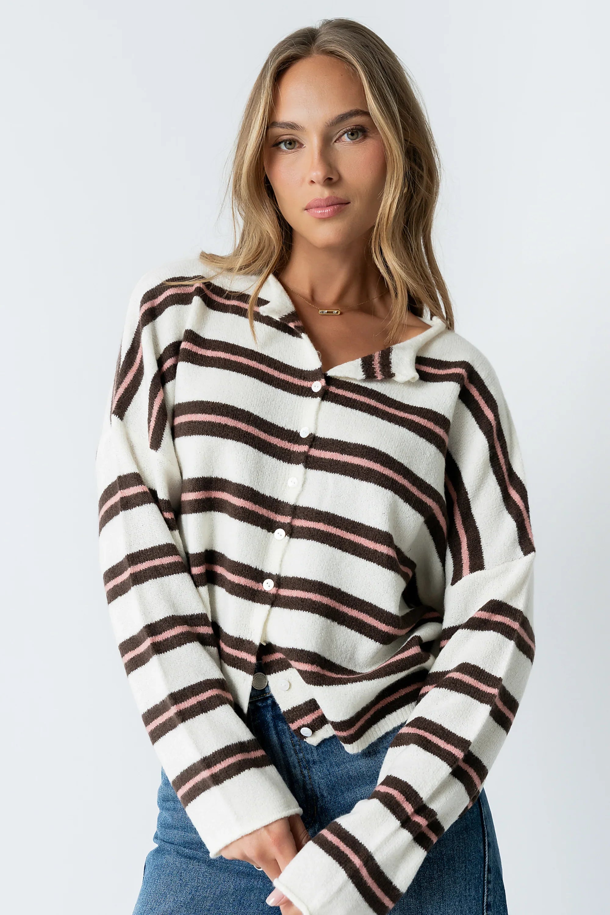 Mariah Striped Cardigan in Ivory FINAL SALE