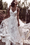 Luxury Lace Chic Halter A Line Bohemian Wedding Dress with Slit Bridal Gowns