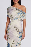 One Shoulder Sheath Ivory Floral Wedding Guest Dress