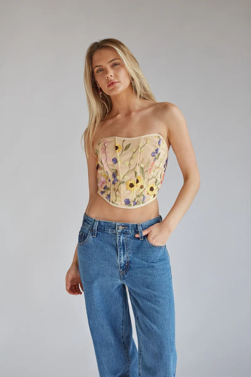 Marigold Floral Lace Corset Top