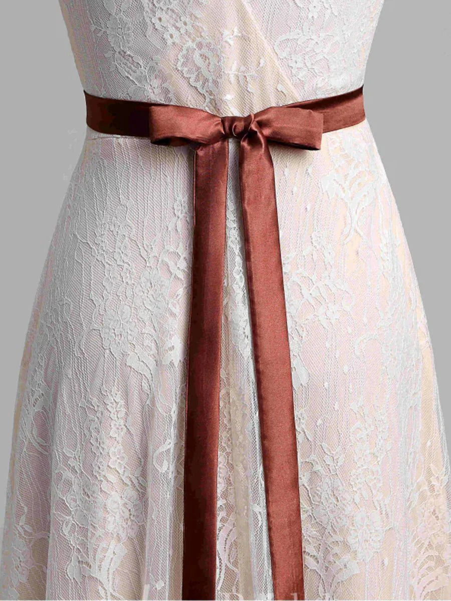 Short Sleeve V neck Pleated Long Lace Wedding Dress