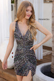 4211 Primavera V Neck Multicolor Beaded Short Dress