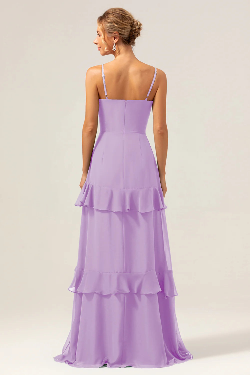 Dark Green A Line Spaghetti Straps Ruffled Chiffon Floor Length Bridesmaid Dress with Slit