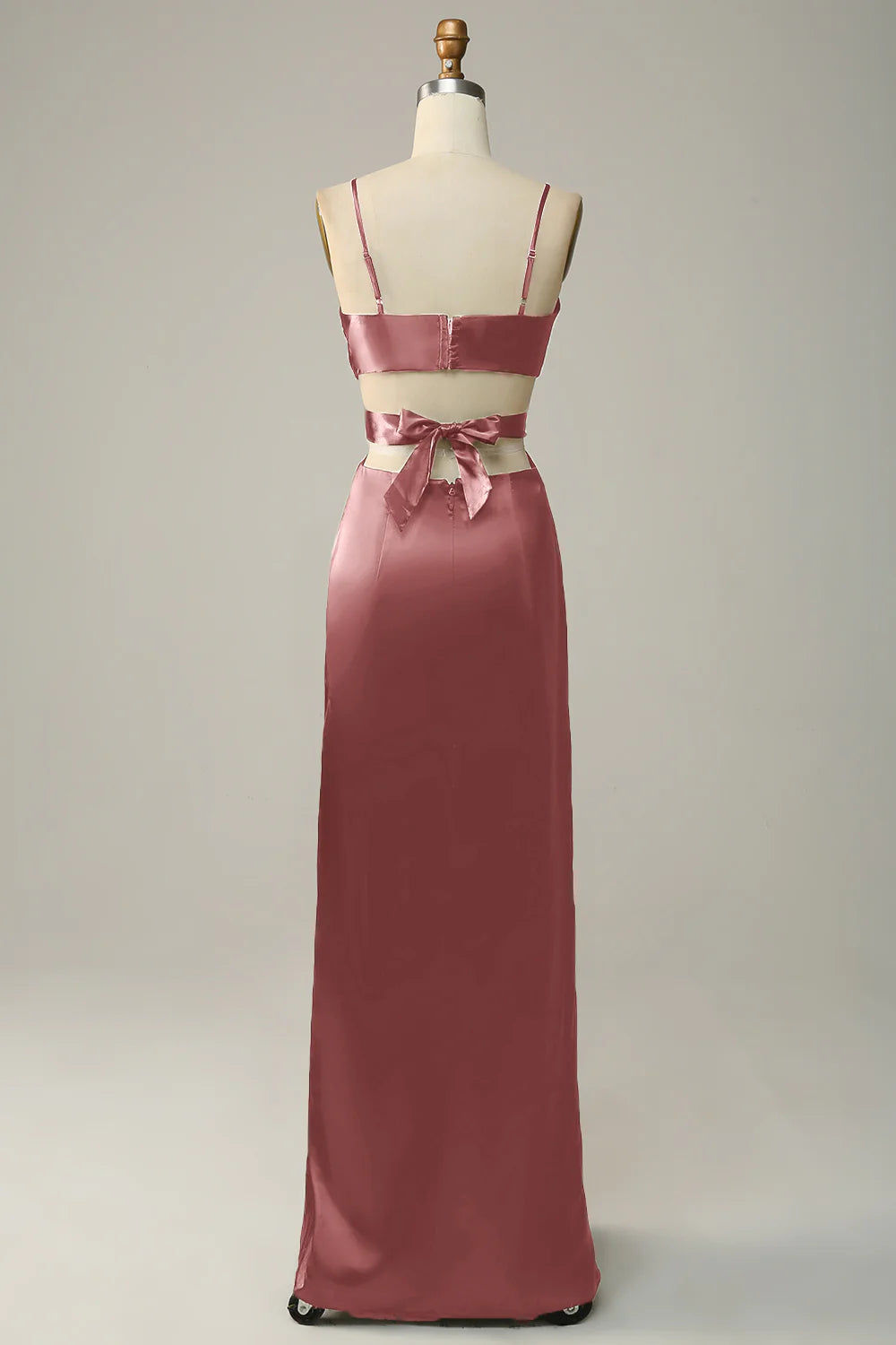 Dark Green Sheath Spaghetti Straps Cut Out Satin Long Bridesmaid Dress